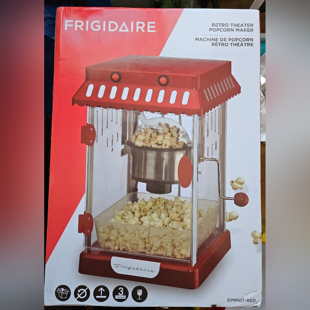 Frigidaire Retro Countertop Popcorn Maker EPM107-RED Hot Air No Oil Required NEW